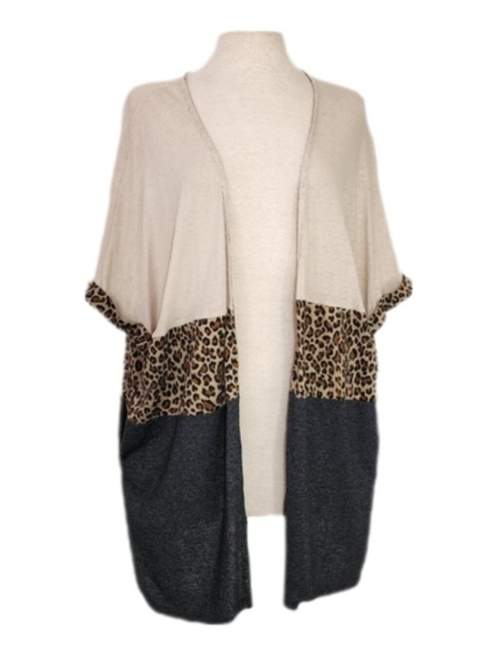 Umgee Cardigan Animal Print Colorblock Tan Size M